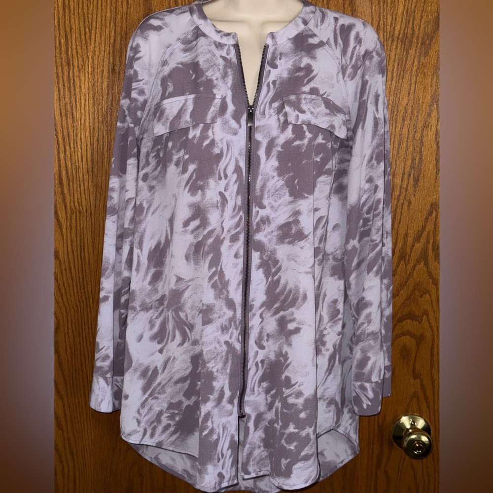 Rock & Republic Tunic Top Zip Front Faux Pockets Roll Tab Sleeves Women Size Med